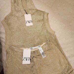 Zara Gold Women Set ( top and shorts ) NEW with tags